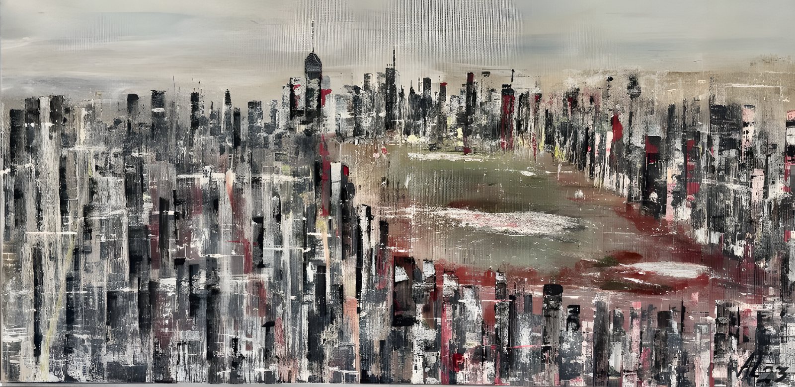 Metropolis — abstrakte Skyline um einen grünen Kern von Andrea Lerch
