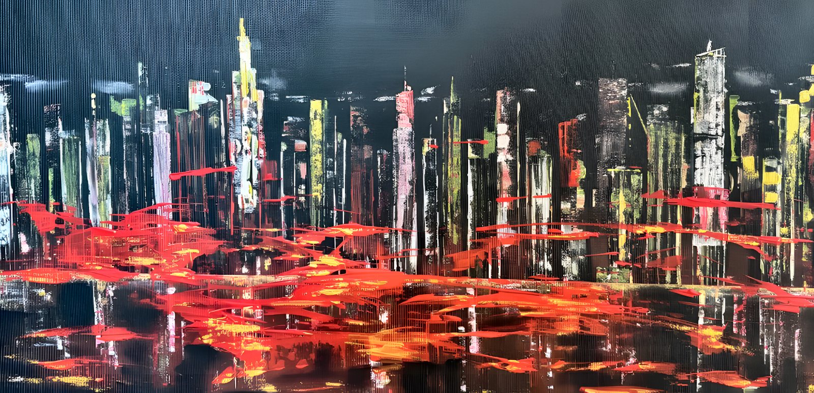 Rote Nacht — nächtliche Skyline mit roten Spiegelungen von Andrea Lerch